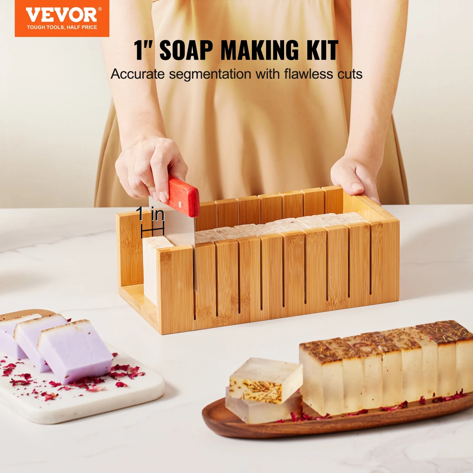 SucceBuy Soap Making Kit, Bamboo Cutting Box and Inner Box with Silicone Mold, 304  Stainless Steel Straight Cutter and Wavy Cutter