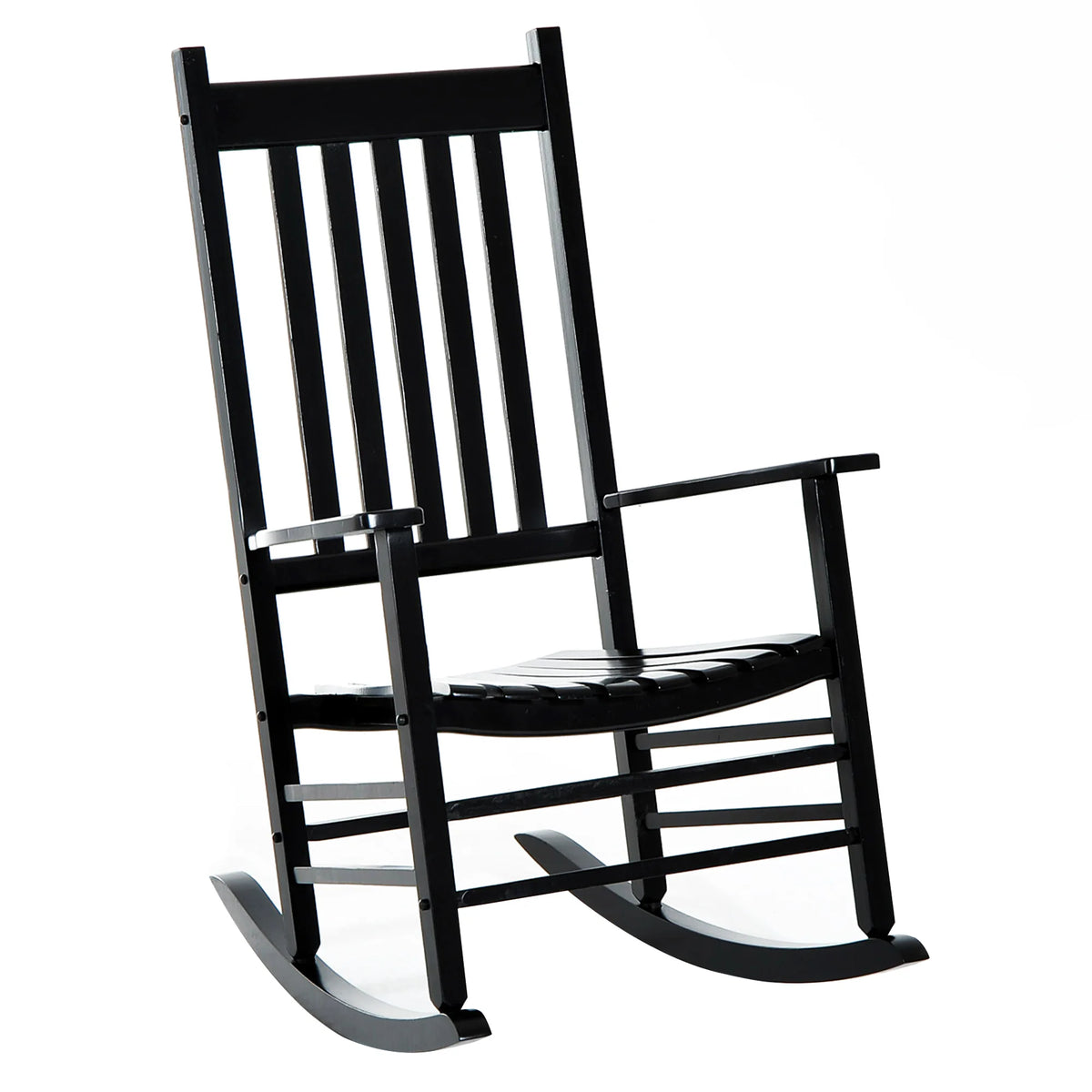 Outsunny Outdoor Rocking Chair, Wooden Rustic High Back All-Weather Rocker, Slatted for Indoor, Backyard & Patio, Black