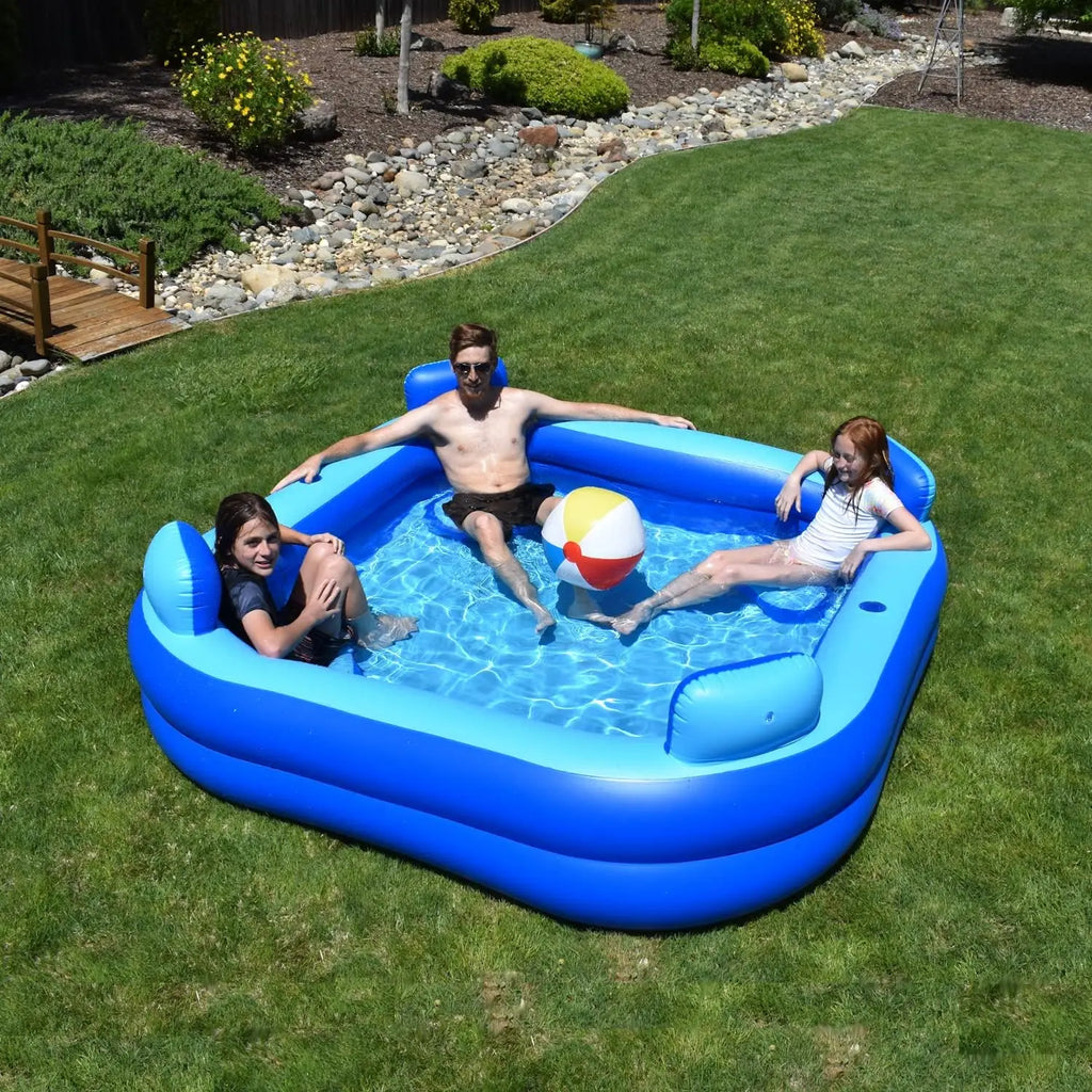 Inflatable Pool w/Seats & Headrests, 8ft x 8ft, Comes with Electric Pump and Ground Tarp Included - Fast Setup and Reinforced Se