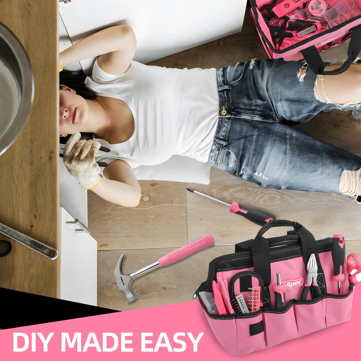 Hi-Spec Household Home Repair Tool Kit 130 Piece General Tools Set With Tool Bag Complete Metric Home Maintenance Kit Pink