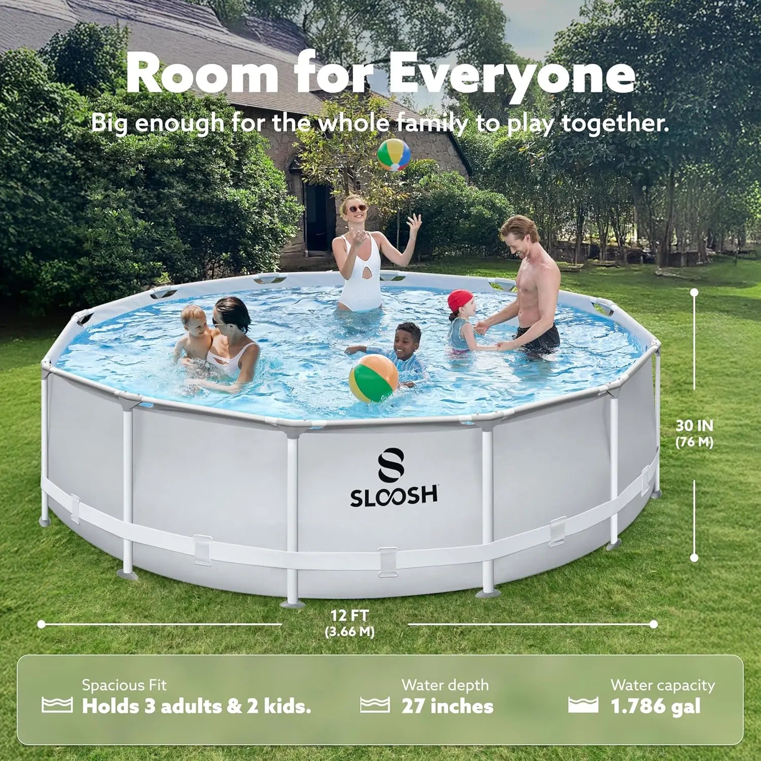 Sloosh-by JOYFY Round Above Ground Pool 10ft/12ft/15ft Outdoor Round Frame Above Ground Swimming Pool Set for Kids Adults with Filter Pump