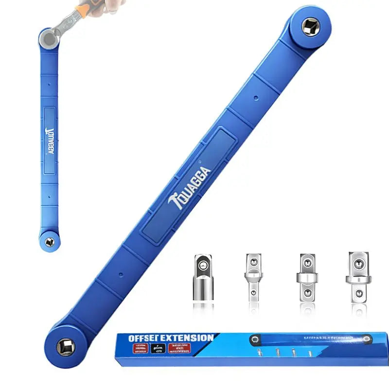 Tquagga Tight Reach Offset Extension Wrench Set – 15.5" Heavy-Duty Carbon Steel Wrench with 1/2", 1/4" & 3/8" Drive Adapters, Zero Swing Arc for Confined Spaces, Universal Access Tool for Automotive Repair & Home DIY