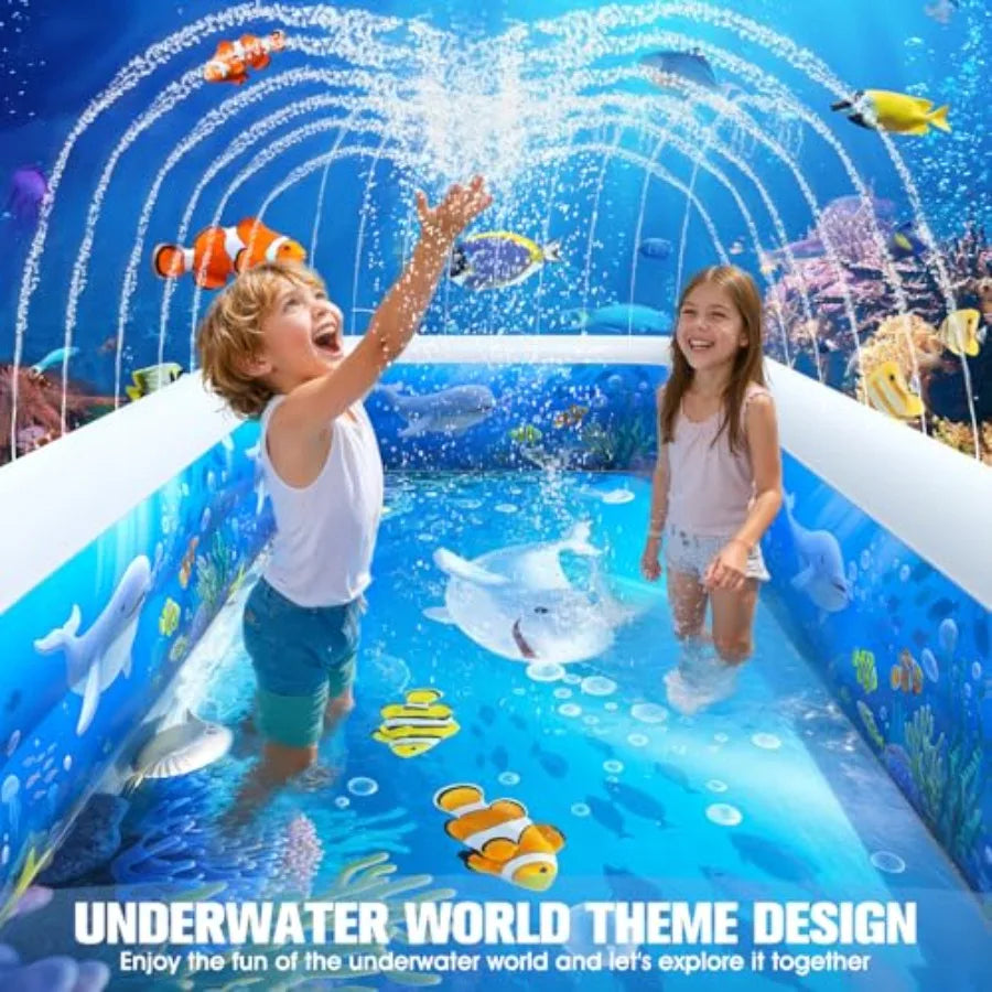 2026 AixPool Inflatable Pool with Sprinkler, Durable Blow-up Pool with Big Backrest, Rectangle Pool Backyard, Swimming Pool, Small Infl
