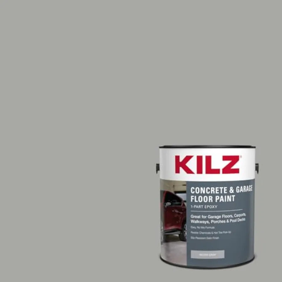 KILZ 1-Part Epoxy Acrylic Concrete and Garage Floor Paint,,Satin Interior/Exterior Concrete Paint for Basement Floors, Porches, Driveways