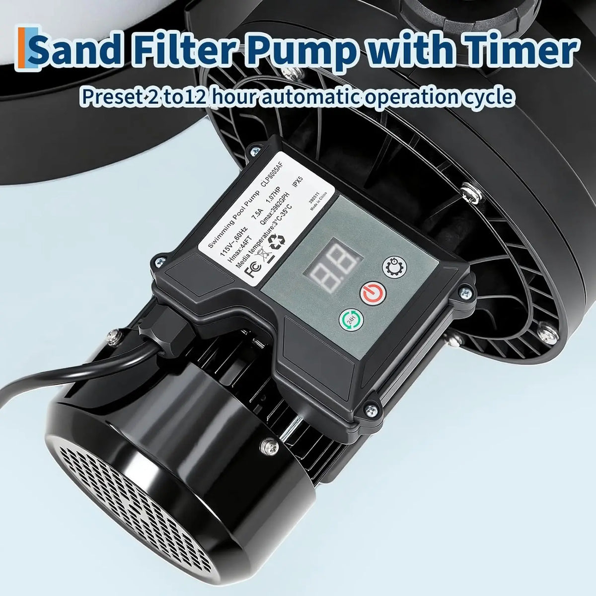 TWISTER.CK 19-Inch 1.5HP Above Ground Pool Sand Filter Pump – 6,075 GPH, Smart Built-in Timer, 7-Way Multi-Port Valve & Large Strainer Basket for Crystal Clear Water
