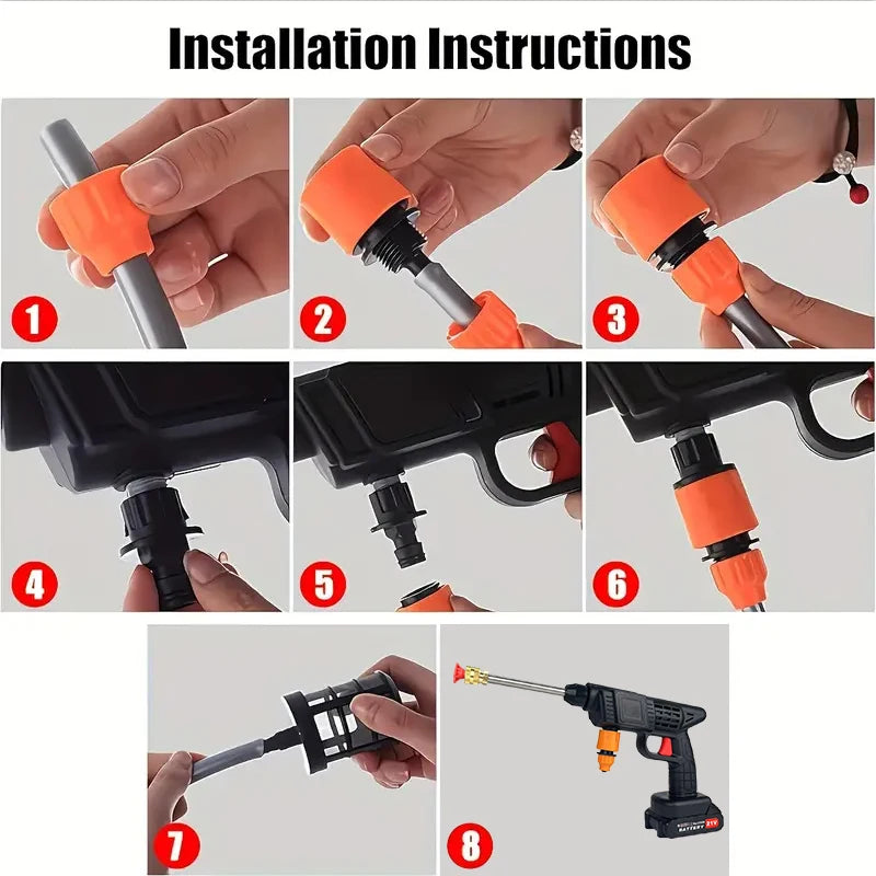 Cordless High-Pressure Car Cleaning Gun, Cordless High-Pressure Spray Washer — A Courtyard/Garden Irrigation Tool, Comes With A Battery, Foam Cannon, and Long Hose