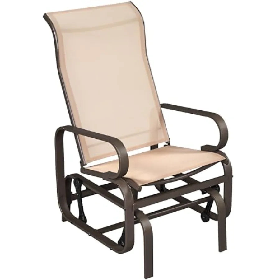 Outdoor Glider Chair, Lounge Rocking Chair with Sling Fabric and Steel Construction, Patio Swing Gliding Chairs for Porch Balcony