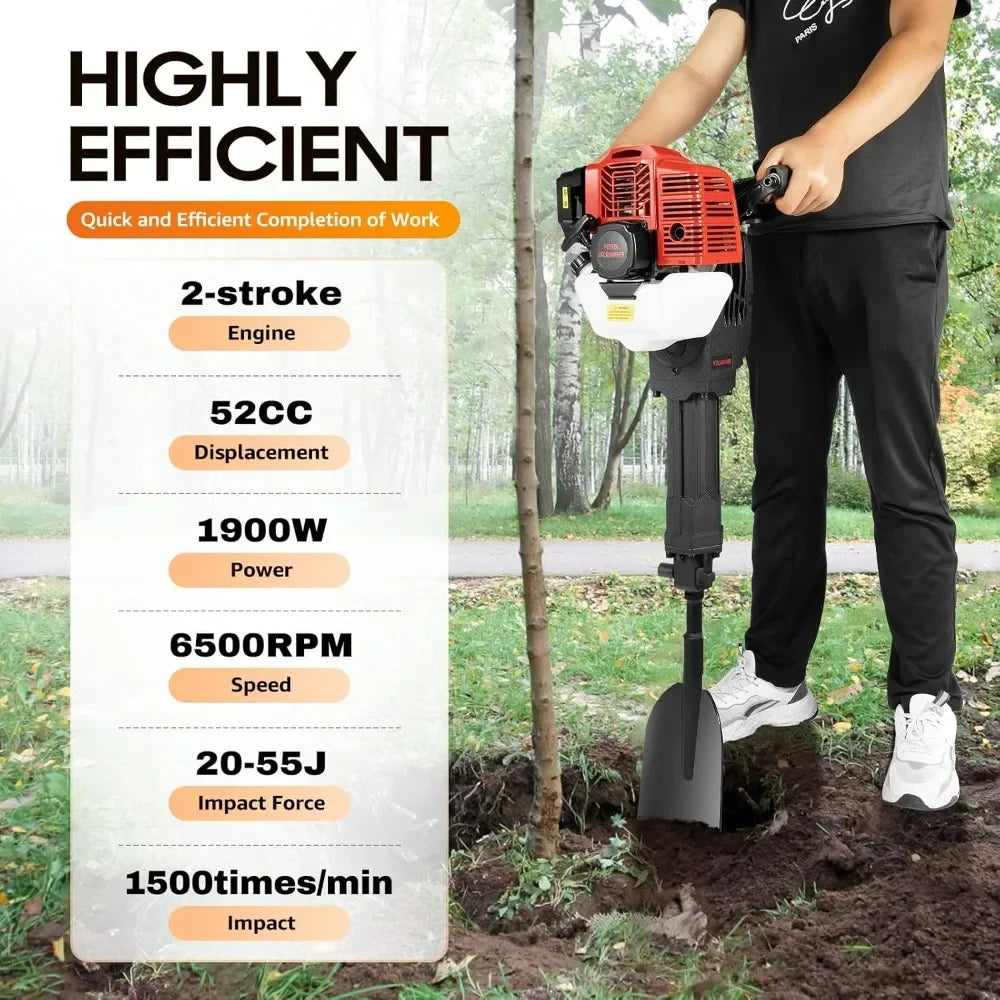 52cc Handheld Trencher, 2 Stroke, 1900 Watts, 6500 RPM, Gas Powered