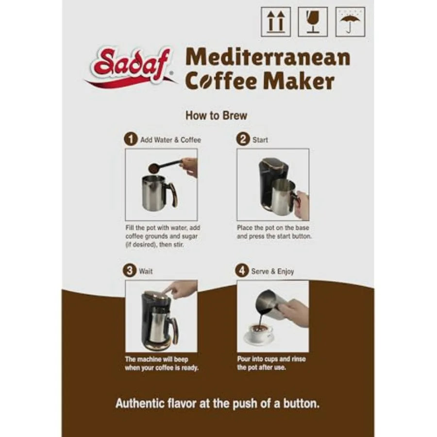One-Touch Mediterranean Coffee Maker Electric Turkish Greek and Armenian Coffee Machine Stainless Steel 250ml Red Foam Control