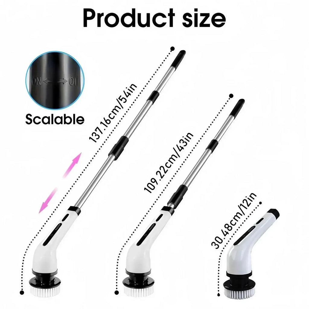 Cordless Electric Spin Scrubber Rechargeable Power Cleaning Brush with 3 or 9 Replaceable Brush Heads Powerful Motor Metal Gear System Extendable Rod Adjustable Handle for Bathroom Kitchen Car Tile Floor Bathtub Shower Grout