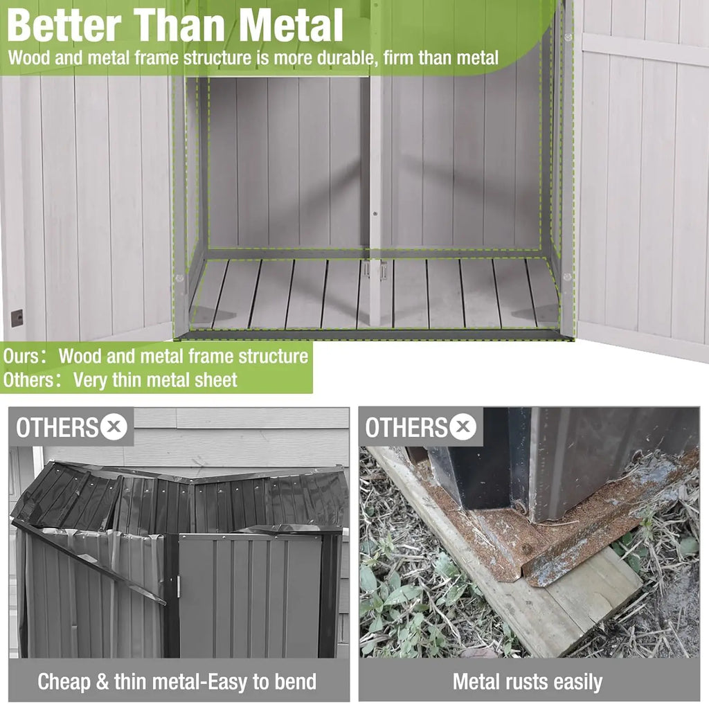 Outdoor Metal Frame Storage Shed Tool Cabinet Wooden Floor Adjustable Shelves Garden 2.5x1.4FT, Customized