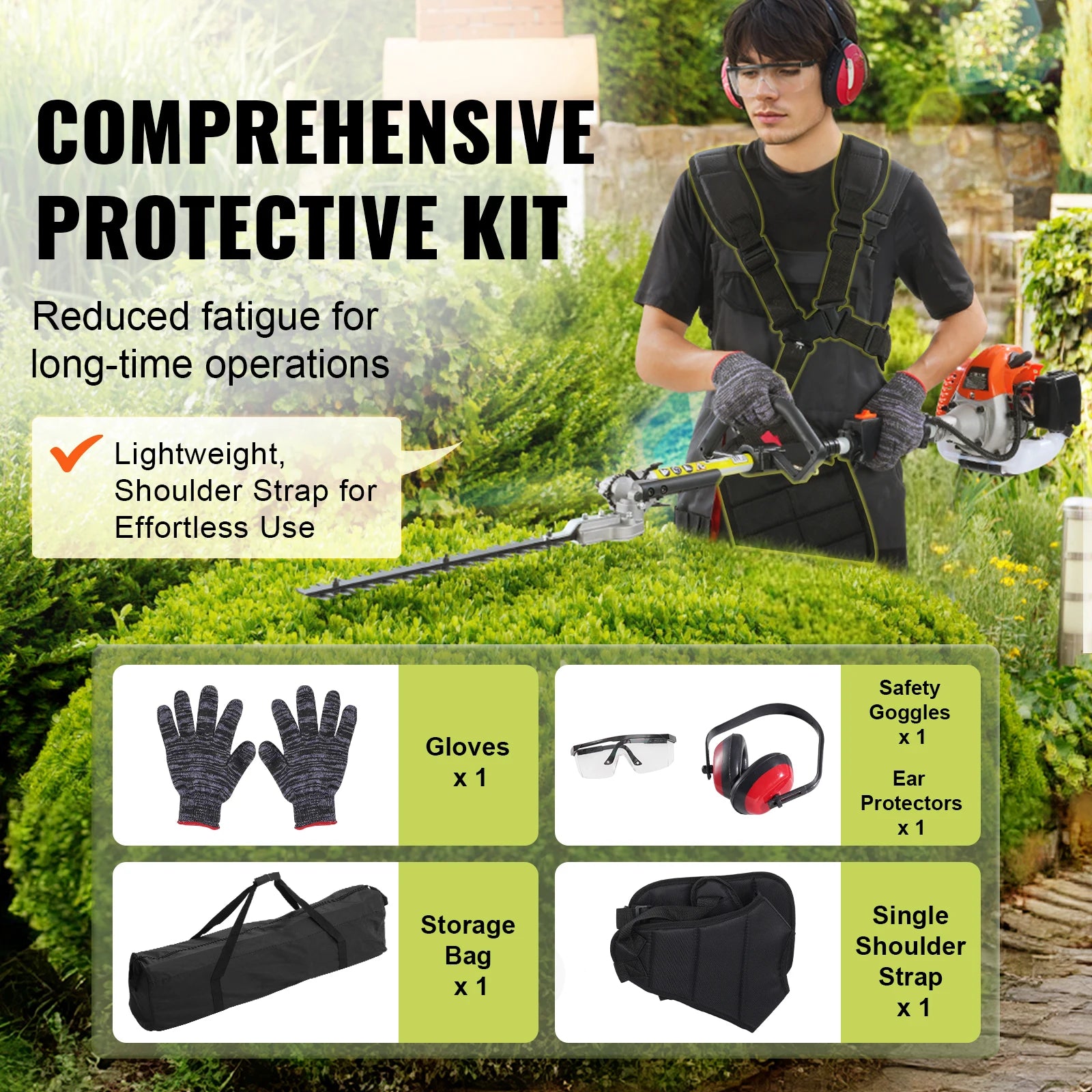 5-in-1 Multi-Functional Trimming Tools, 26cc Gas, Hedge Trimmer, String Trimmer, Edger Pole Saw, Chainsaw, Pruner