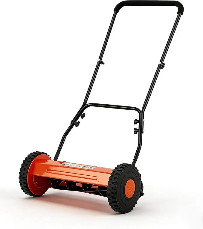 16" Push Lawn Mower, Manual Hand Push Lawn Mower Without Grass Catcher, Red Portable Walk-Behind Mower for Yards, Garden