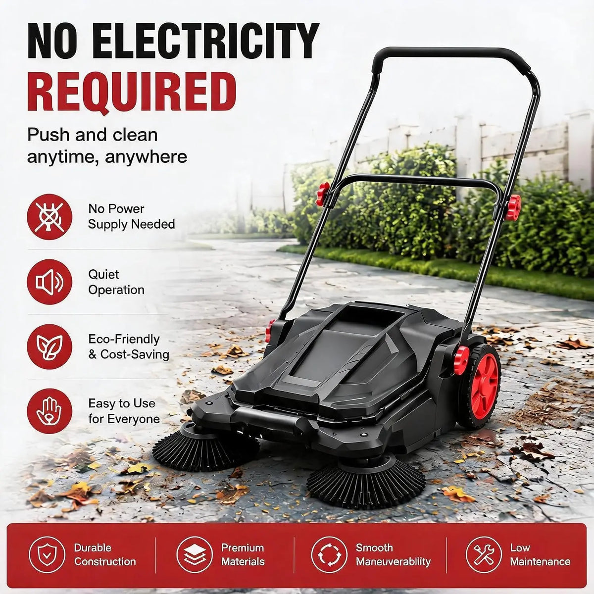 Twister.Ck 26" Hand Push Walk-Behind Sweeper, 5-Gallon Debris Container, Multi-Adjustable Folding Handle — Lifts Flattened Grass & Sweeps Debris