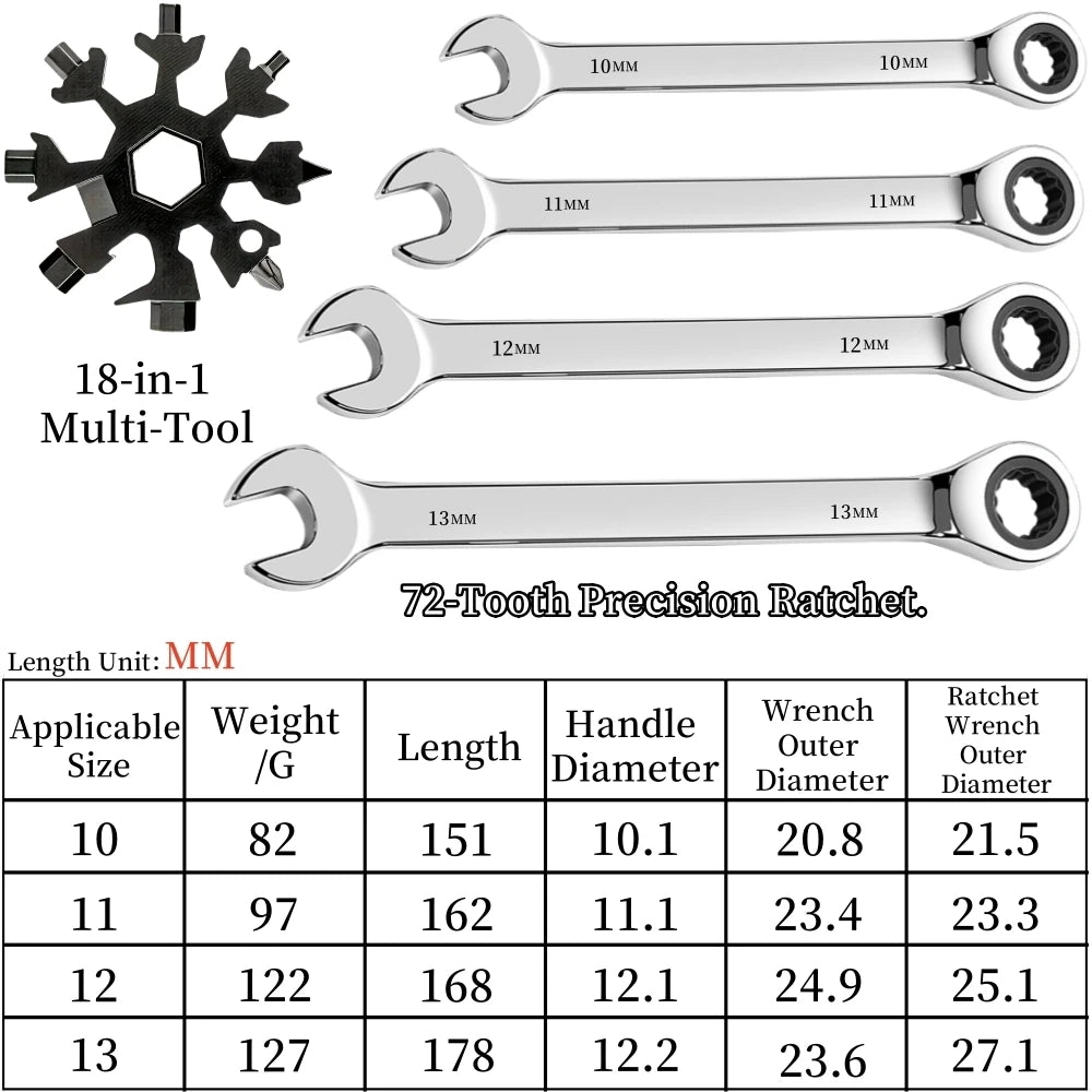 Flexible Ratcheting Combination Wrench Set, 6-17mm Metric Key Wrench Ratchet Spanner Metric Hand Tool Sets, Car Repair Tools