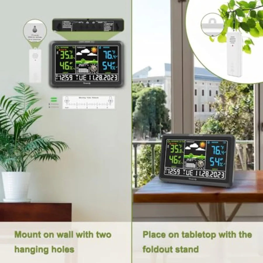 Weather Station Indoor Outdoor Thermometer Wireless with Digital Atomic Clock for Home, Large Display with Dimmer, USB Port, In