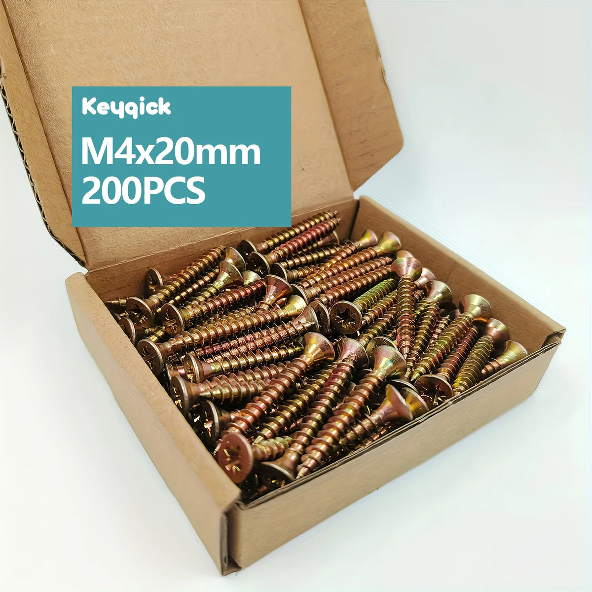 Keyqick 100PCS/200PCS Self-Tapping Wood Screws, M4/M5 Full Thread Countersunk Screws, 16-80mm Zinc-Coated Self-Tapping Tip & Cross Head Screws for Woodworking, Furniture, - No Pre-Drilling Required Suitable for Industrial & W