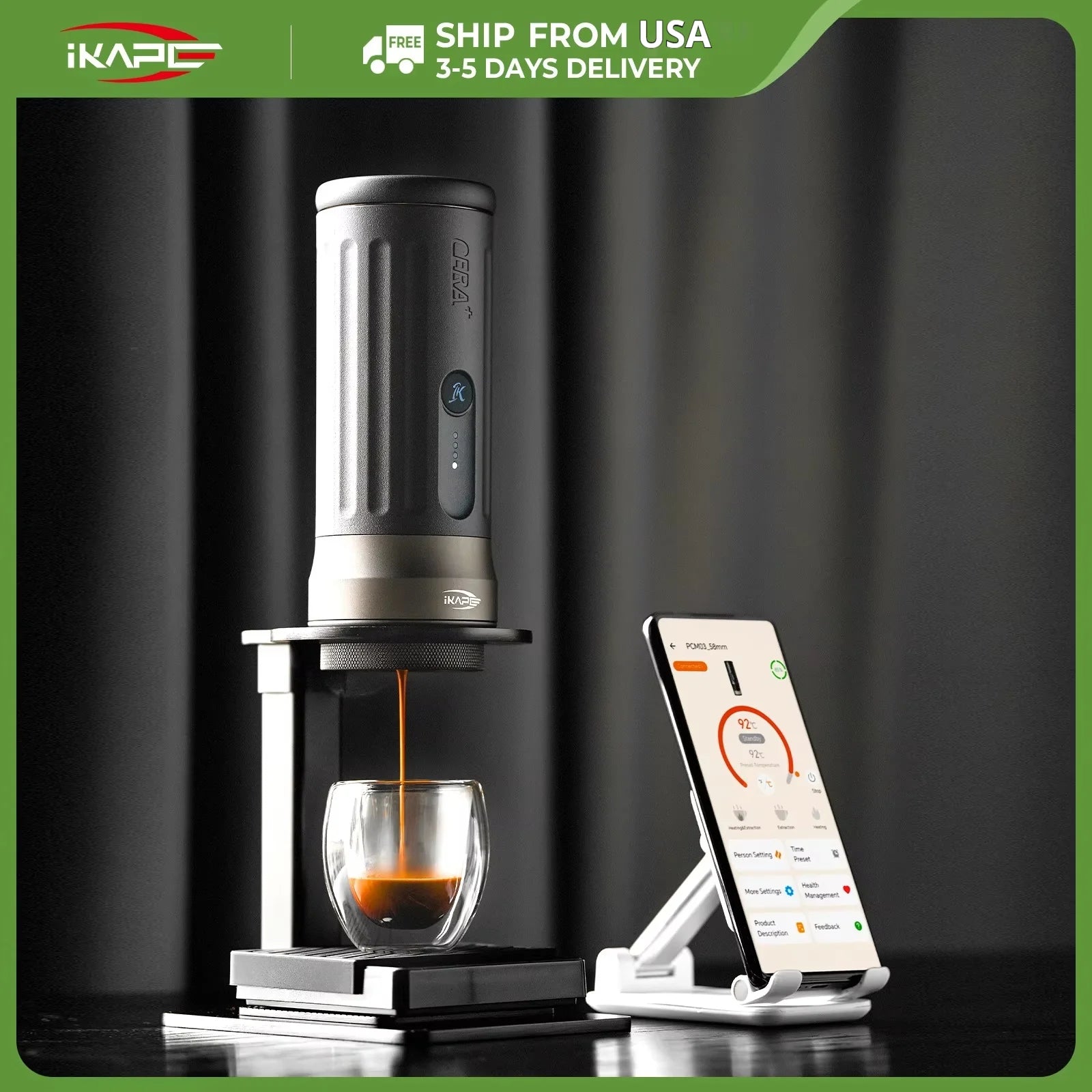 IKAPE Kapo K2 Portable Coffee Machine/Bluetooth connection/Timer Function,51/58mm Espresso Bottomless Portafilter,Camping/Home