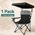 Black Portable Beach Chair with Cup Holder & Side Pocket, Duty Lawn Chair with Carry Bag for Camping, Beach, Fishing, Patio, Hiking, YOUNG WOOD Outdoor Folding Camping Chair with Adjustable Canopy