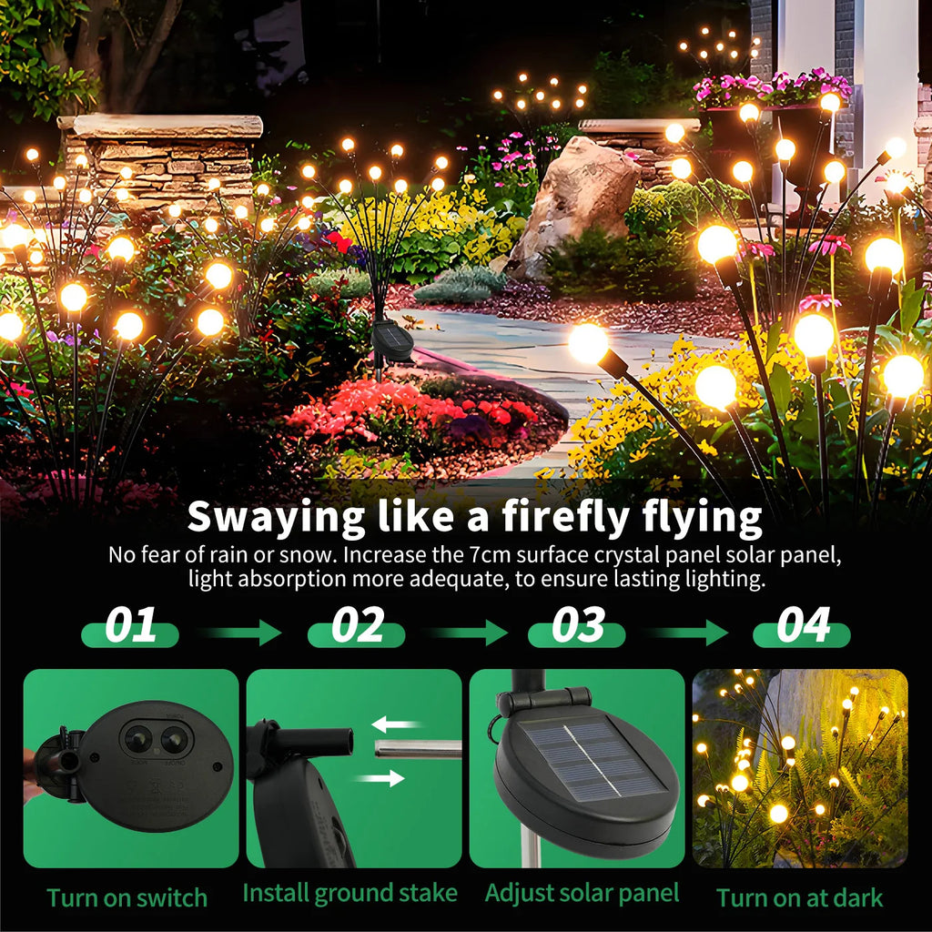8-Head Solar Firefly Lights, LED, Solar, Outdoor, Garden, Waterproof, High Flexibility, 2/4/6 Packs