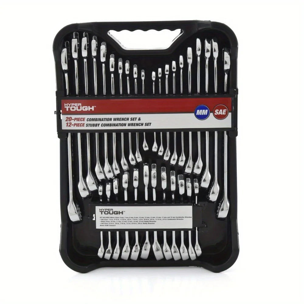 32-Piece Combination Wrench Set, Metric & SAE Wrenches with Organizer Pouch, Mechanics Tool Kit for Home/Garage