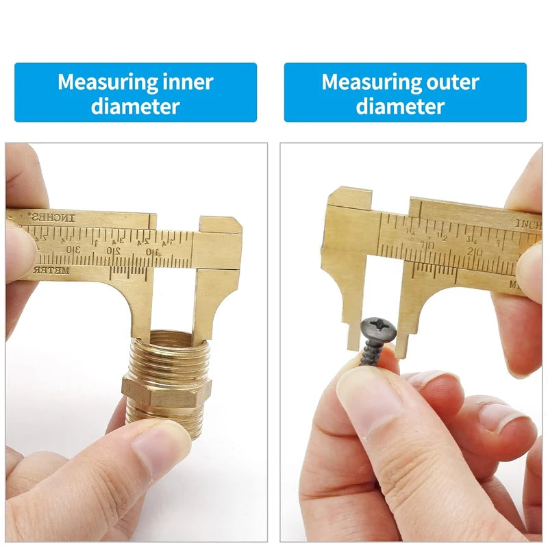 1pc Brass Vernier Caliper, Mini Precision Measuring Tool with Metric & Imperial Scale, Pocket Size Slide Gauge for DIY