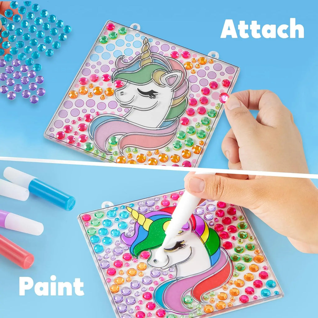 JOYFY 4PCS Window Art, 2-in-1 Gems and Gels Suncatcher, Diamond and Gels Arts & Crafts,