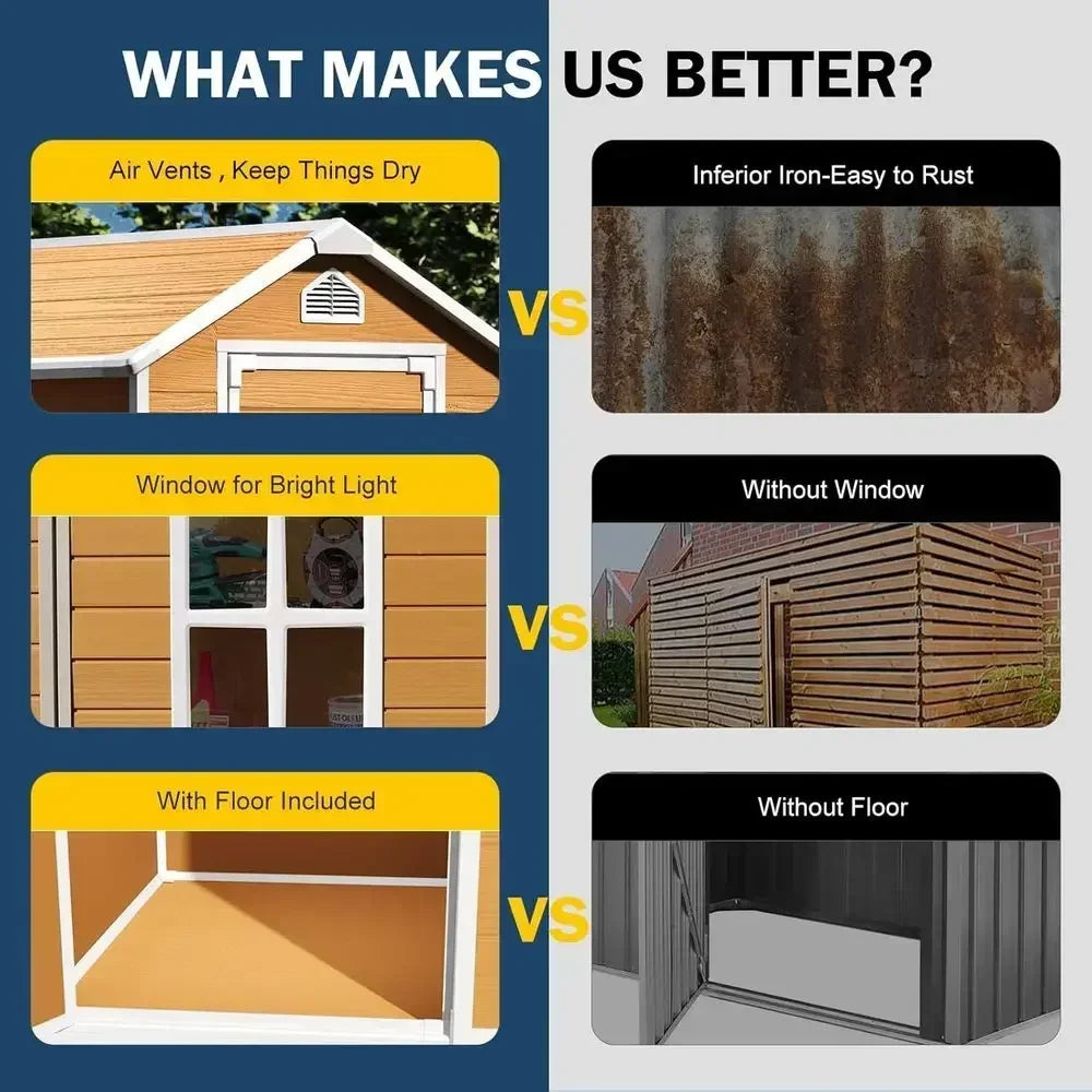 Durable 5x3 Resin Storage Shed with Floor & Windows, Weatherproof Outdoor Kit for Tools and Garden