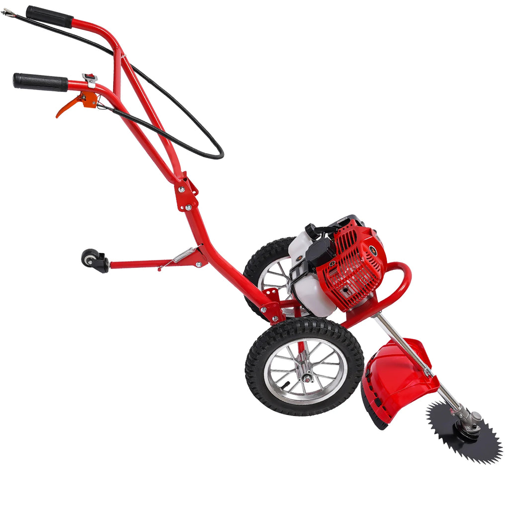 Bymaocar 2-Stroke Gas Lawn Mower Hand Push Gasoline Lawn Mower 28cm Cutting Width Small Gasoline Multi-function Garden Edging Tool