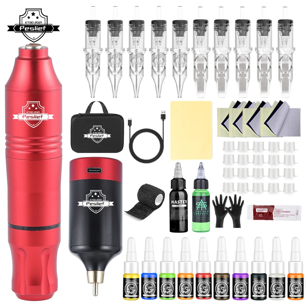 New 55 Pcs Tattoo Gun Kit Rotary  Complete Tattoo Kit with Power Supply  Mix 10 Piece Cartridge Needle for Beginners and Artists