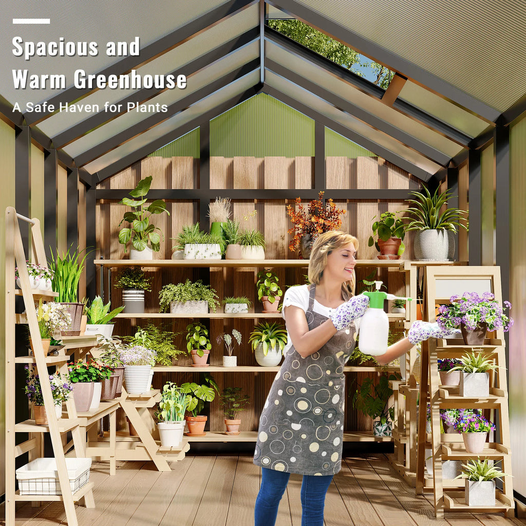 6x8 FT Greenhouse, Aluminum Walk-in Greenhouses for Outdoors, Large Heavy Duty Polycarbonate Greenhouse with Roof Vent