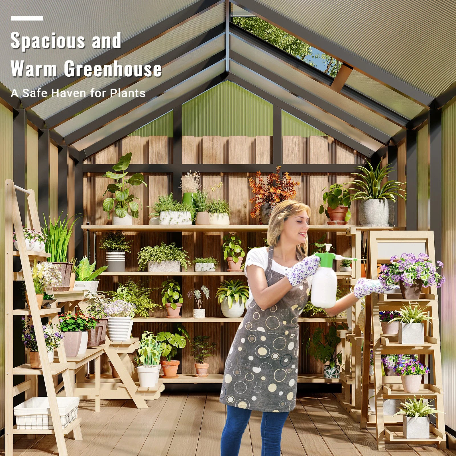 6x8 FT Greenhouse, Aluminum Walk-in Greenhouses for Outdoors, Large Heavy Duty Polycarbonate Greenhouse with Roof Vent