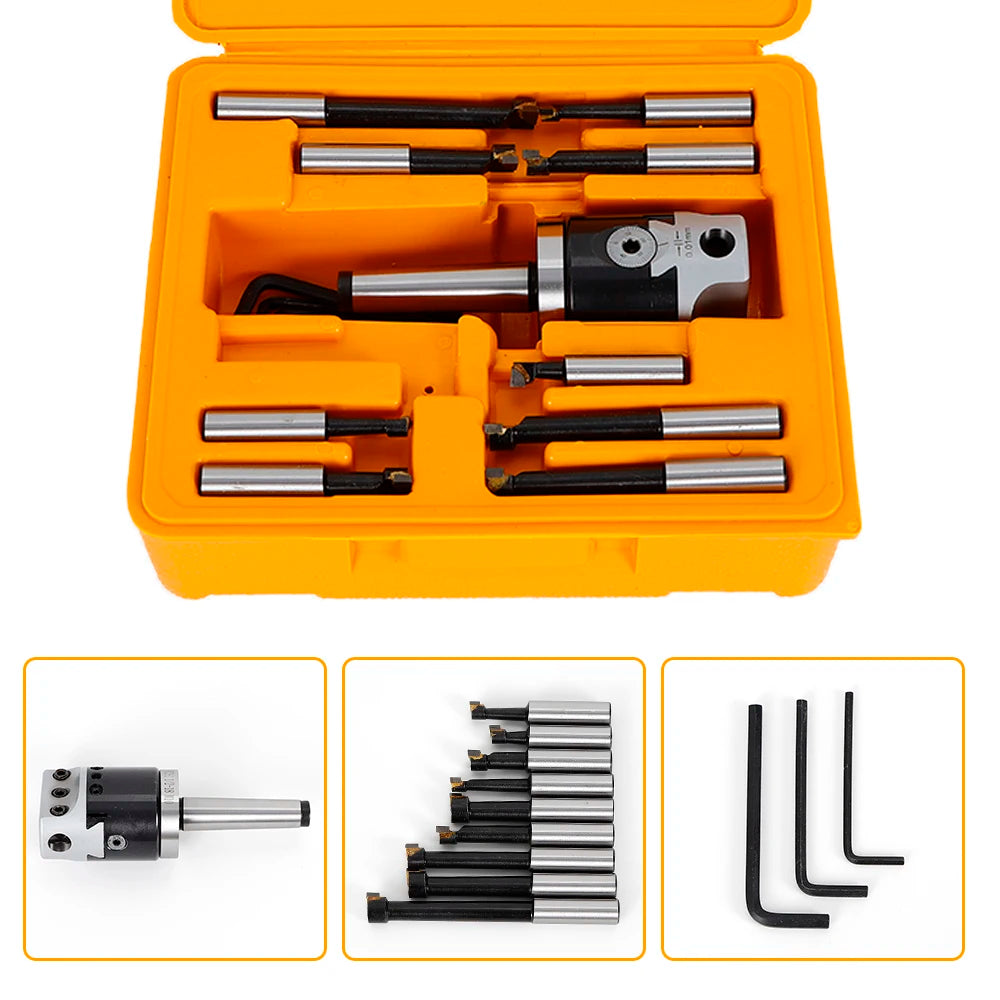 Boring Hole Boring Bar Set MT2-M10 F1-12 50mm Boring Head + 9 Pcs 12mm Boring Bars Set Boring Tool