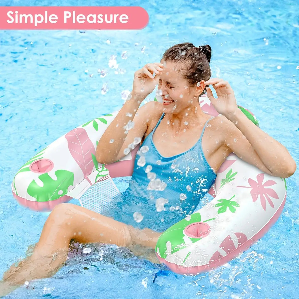 Pool Floats Adult with Adjustable Canopy, Inflatable Pool Float Chair with Cup and Drink Holder, Sunshade UPF50+, for Pool Beach
