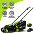 13" Electric Lawn Mower, Lightweight, Cordless, Brushless. 21V 4.0Ah Battery and Charger