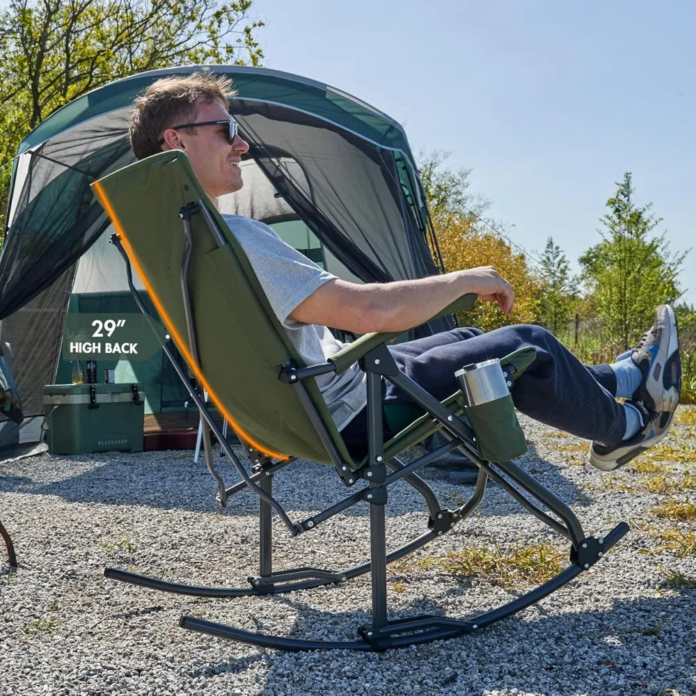 Portal Oversized Folding Rocking Camping Chair Portable Outdoor Rocker with High Back Hard Armrests Carry Bag Supports 400 lbs