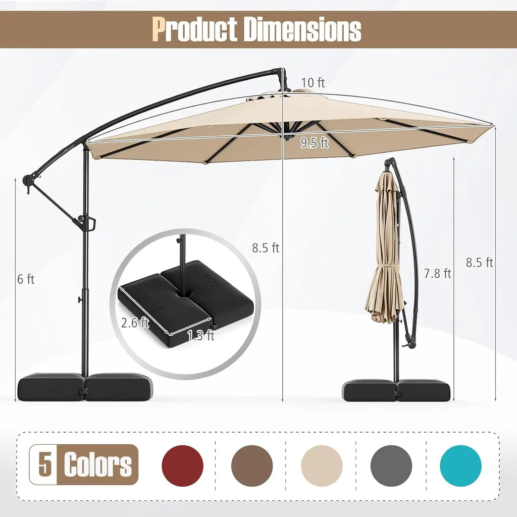 10ft Patio Umbrella with Base, Offset Cantilever Outdoor Umbrella with Infinite Tilt, 360 Degree Rotation, Crank, Customized