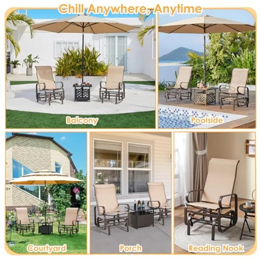 Outdoor Glider Chair, Lounge Rocking Chair with Sling Fabric and Steel Construction, Patio Swing Gliding Chairs for Porch Balcony