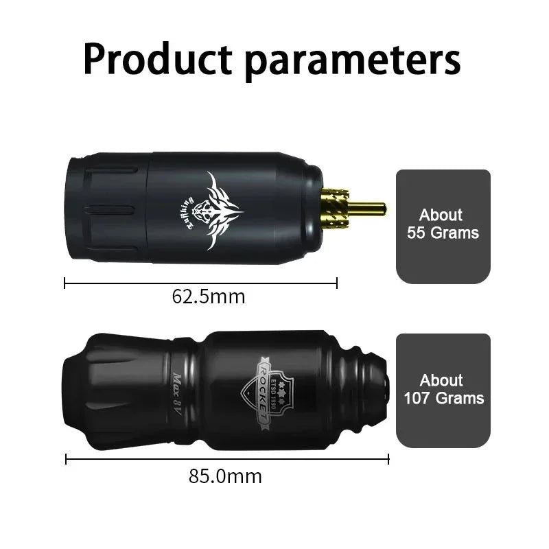 Wireless Rotary Tattoo Pen Kit – Mini Rocket Tattoo Machine Set with 1300mAh Battery, Adjustable 6–11V Speed Control, Type-C Charging