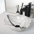 ZAPPO Artistic Marble Pattern Ceramic Sink Set, Black Matte Faucet Combo, Modern Bathroom Above-Counter Basin.