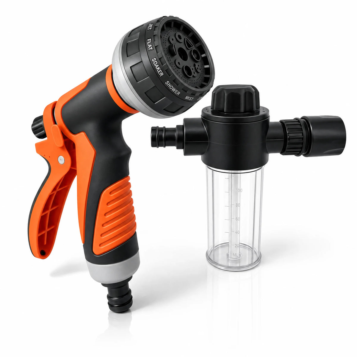 8 Spray Modes Garden Hose Spray Gun with Transparent Soap Dispenser Bottle, Adjustable High Pressure Water Nozzle, Anti-slip Handheld Water Sprayer for Car Washing, Pet Bathing, Garden Watering, 2 Colors Optional