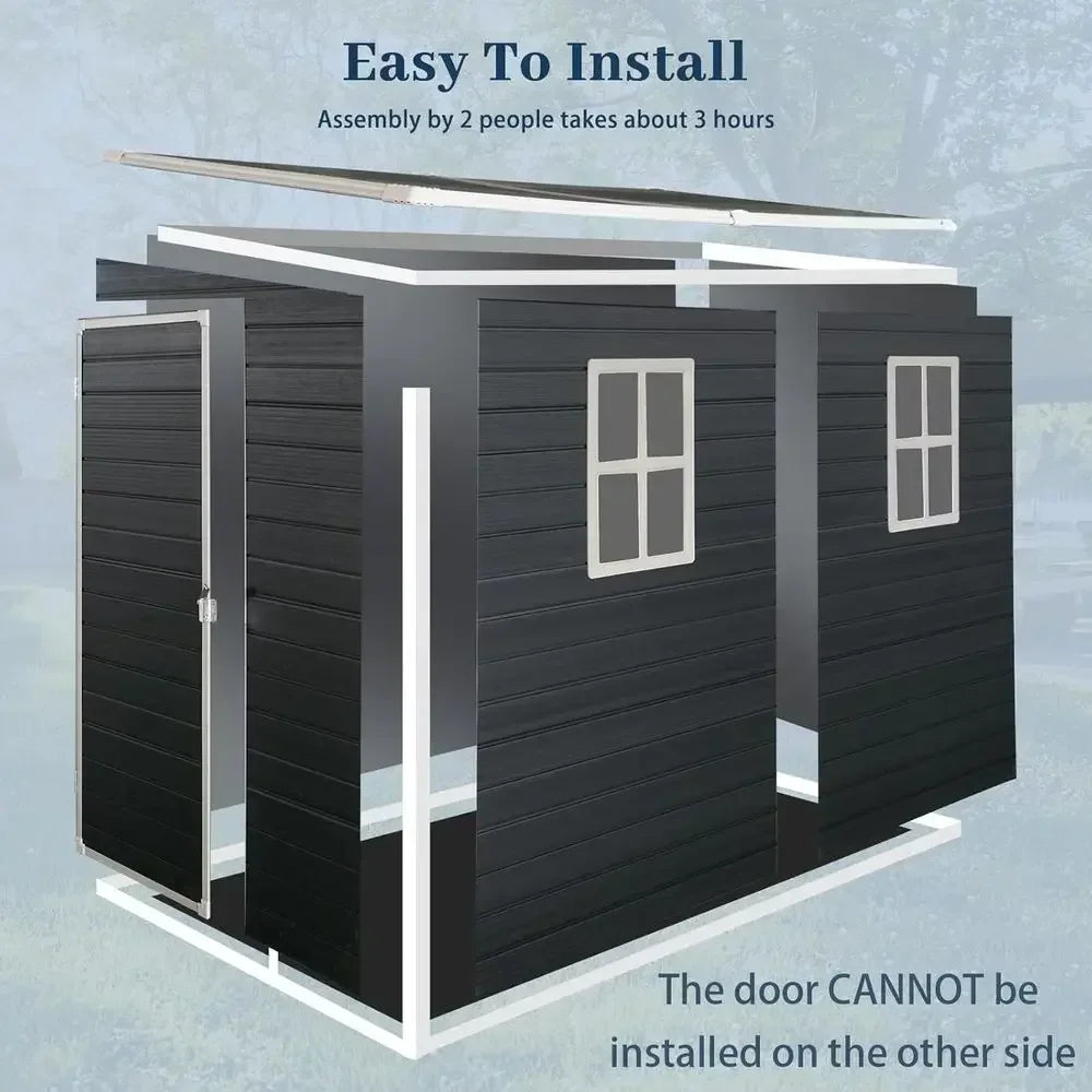 4x8 Outdoor Resin Storage Shed with Floor, 2 Windows, Ideal for Garden Tools and Bicycle Storage