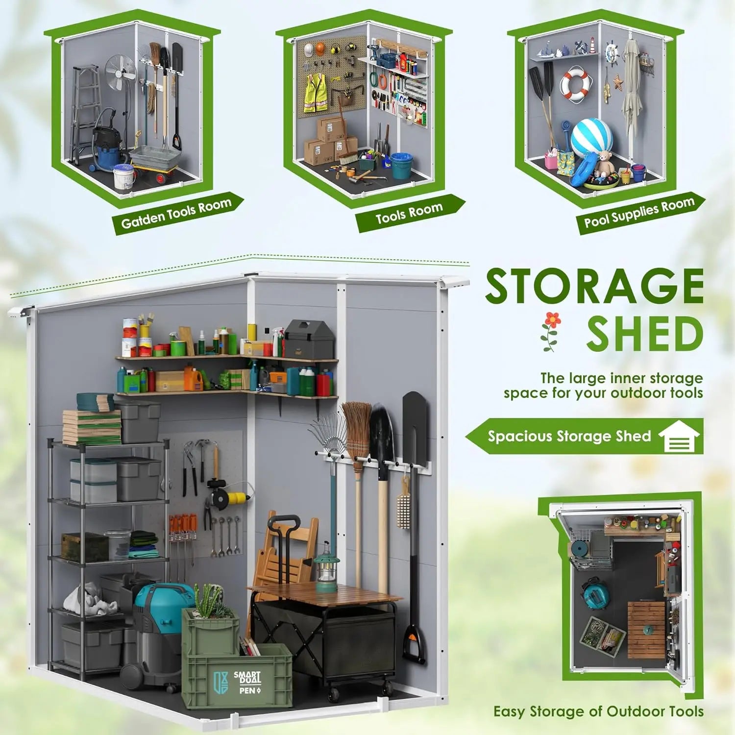 Outdoor 5x4 FT Resin Storage Shed Lockable Floor Tool Patio Backyard Lawn, Customized