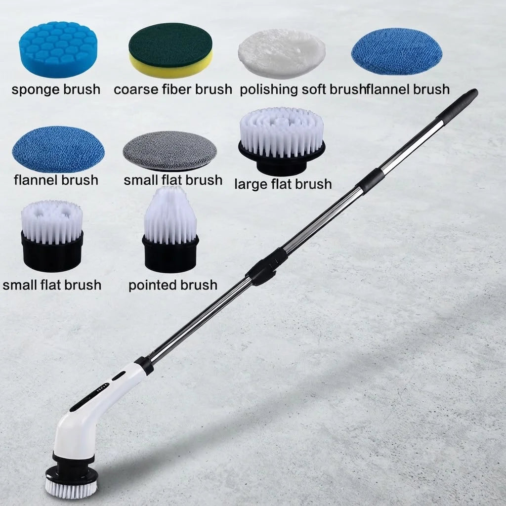 Cordless Electric Spin Scrubber Rechargeable Power Cleaning Brush with 3 or 9 Replaceable Brush Heads Powerful Motor Metal Gear System Extendable Rod Adjustable Handle for Bathroom Kitchen Car Tile Floor Bathtub Shower Grout