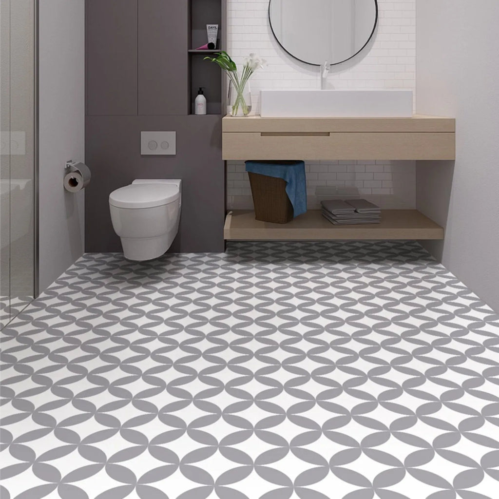 Self Adhesive Vinyl Floor Tiles - 7.9x7.9 Inch Grey Peel & Stick Waterproof Non Slip Tiles (10 Pack, 4.3 Sq. Ft Coverage)