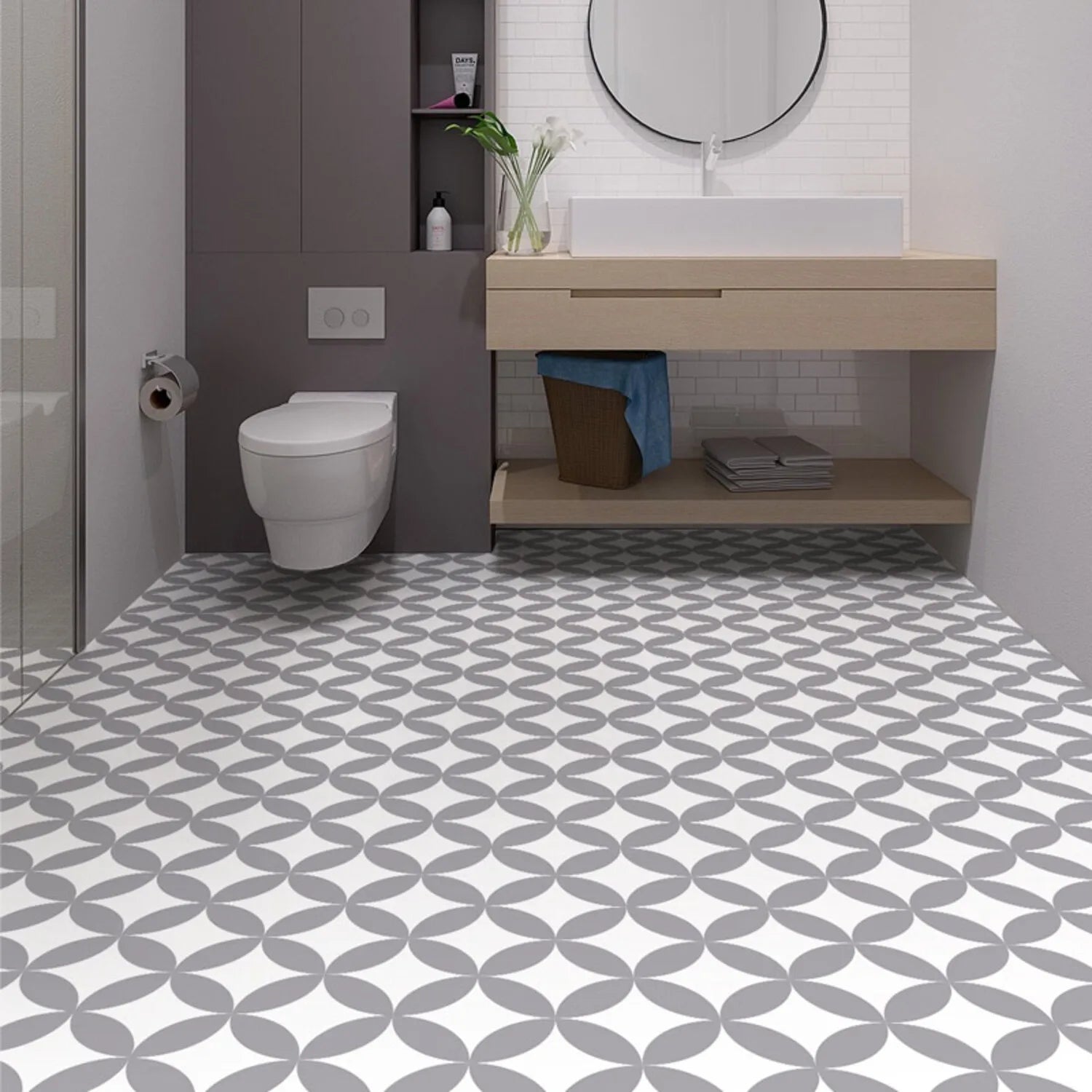 Self Adhesive Vinyl Floor Tiles - 7.9x7.9 Inch Grey Peel & Stick Waterproof Non Slip Tiles (10 Pack, 4.3 Sq. Ft Coverage)