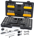 75-Piece SAE/Metric Ratcheting Tap and Die Set - 5° Swing Arc, Reversing Lever, Twist Lock Guide