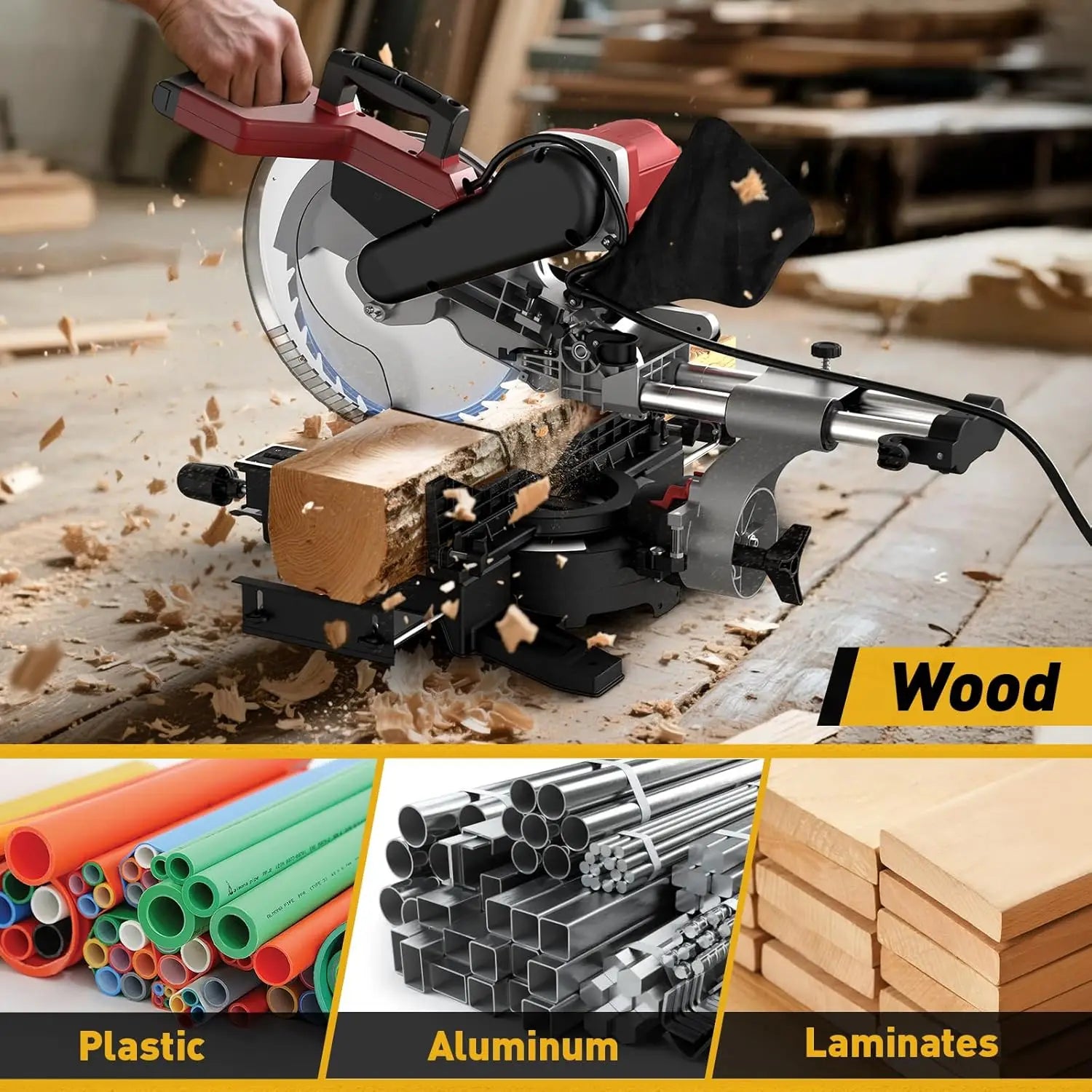 10/12 Inch Single/Dual-Bevel Sliding Compound Miter Saw, 5000/3800RPM, 0-45°, 15 Amp, 36T Blade Precision Cutting