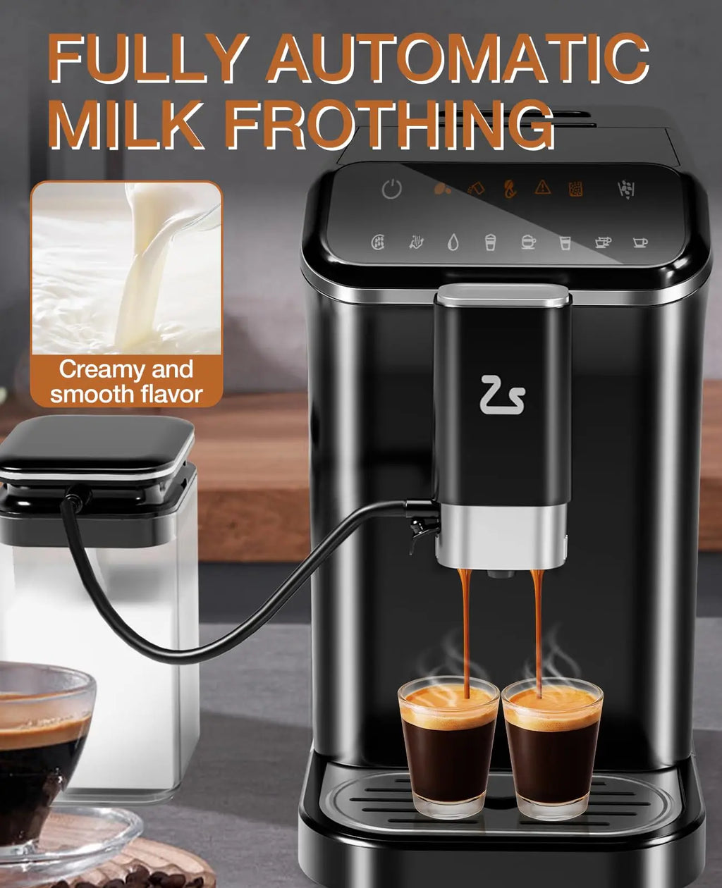 20 Bar Fully Automatic Espresso Machine With Grinder Milk Frother One-Touch 6 Recipes 1.5L Tank Self-Cleaning For Home Office