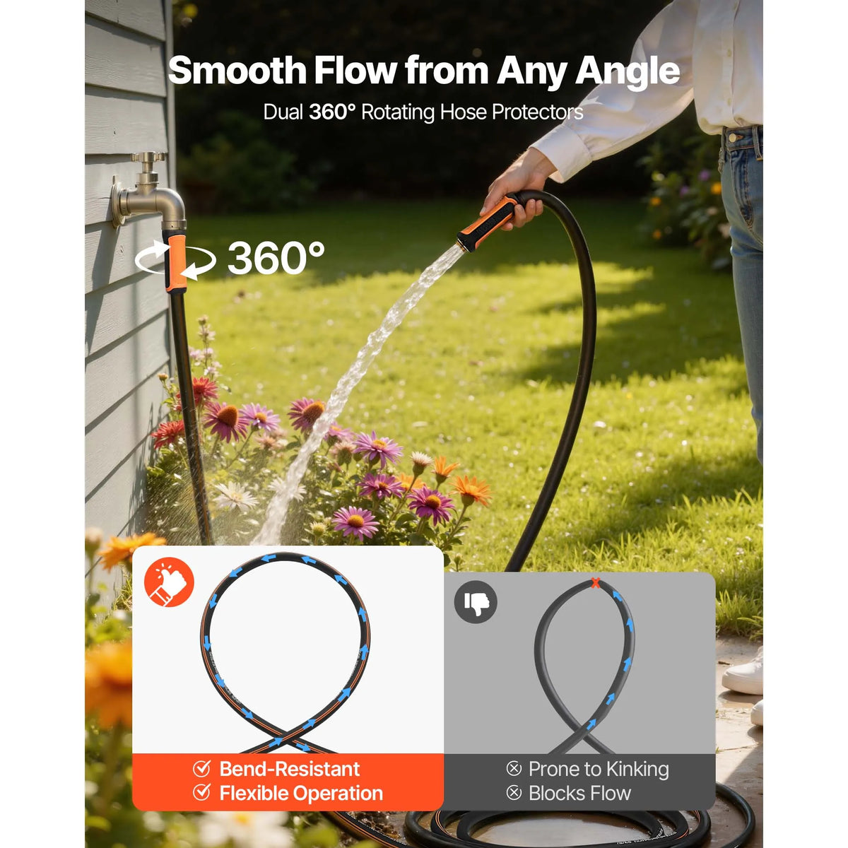 SucceBuy Garden Hose Heavy Duty Rubber Water Hose Flexible & Non-kink Outdoor Water Hose 25, 50, 75, 100, 125, 150Ft Lightweight Hoses for Gardening Cleaning